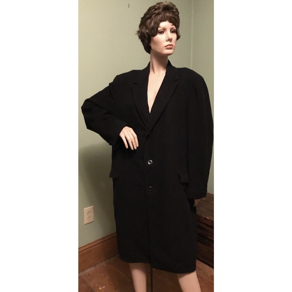 Vintage Black Men’s 100% Cashmere 3 Button Long Overcoat Made In USA 44R
